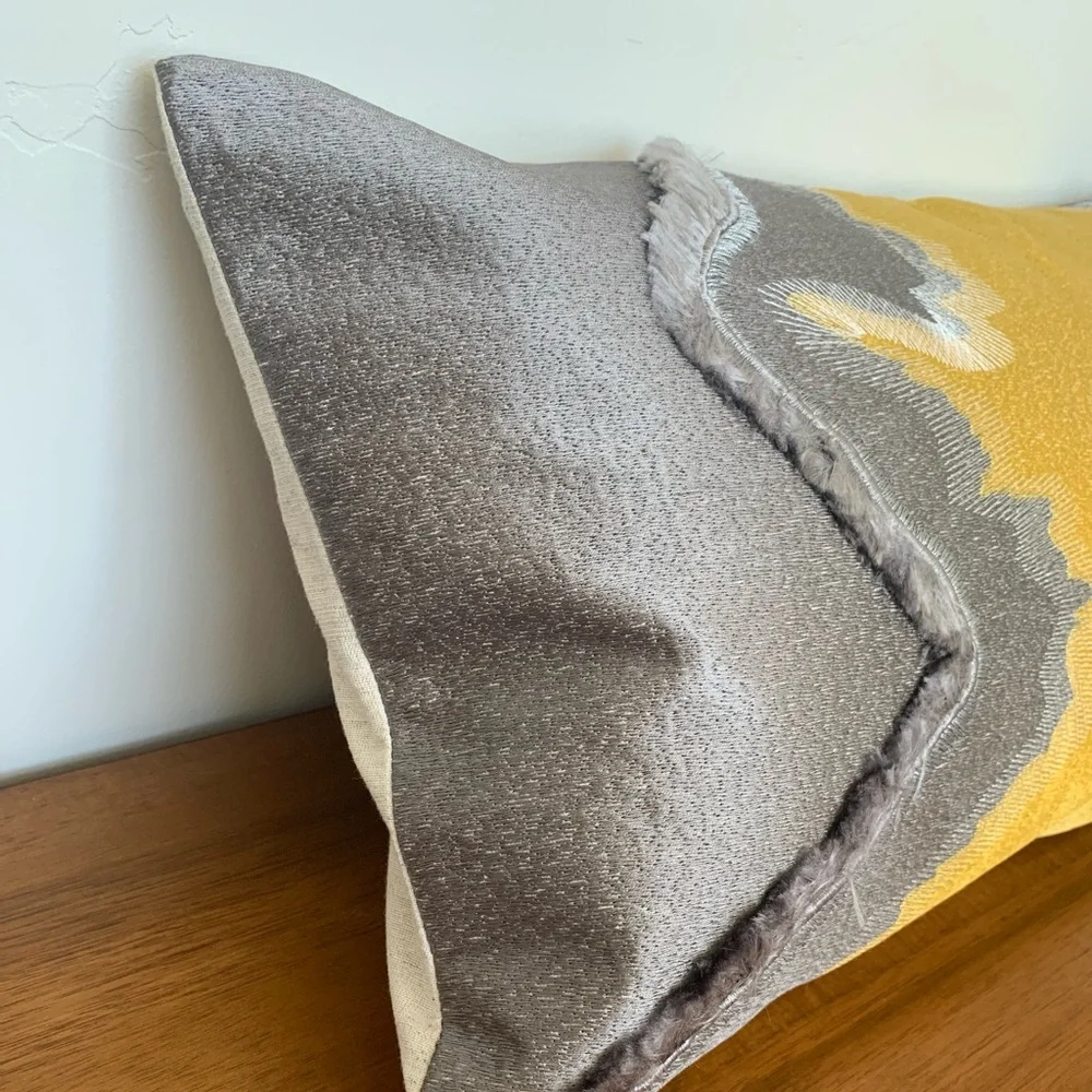 New West Elm Abstract Textured Accent Throw Pillow Cover 12x21 -Navy/Yellow/Gray